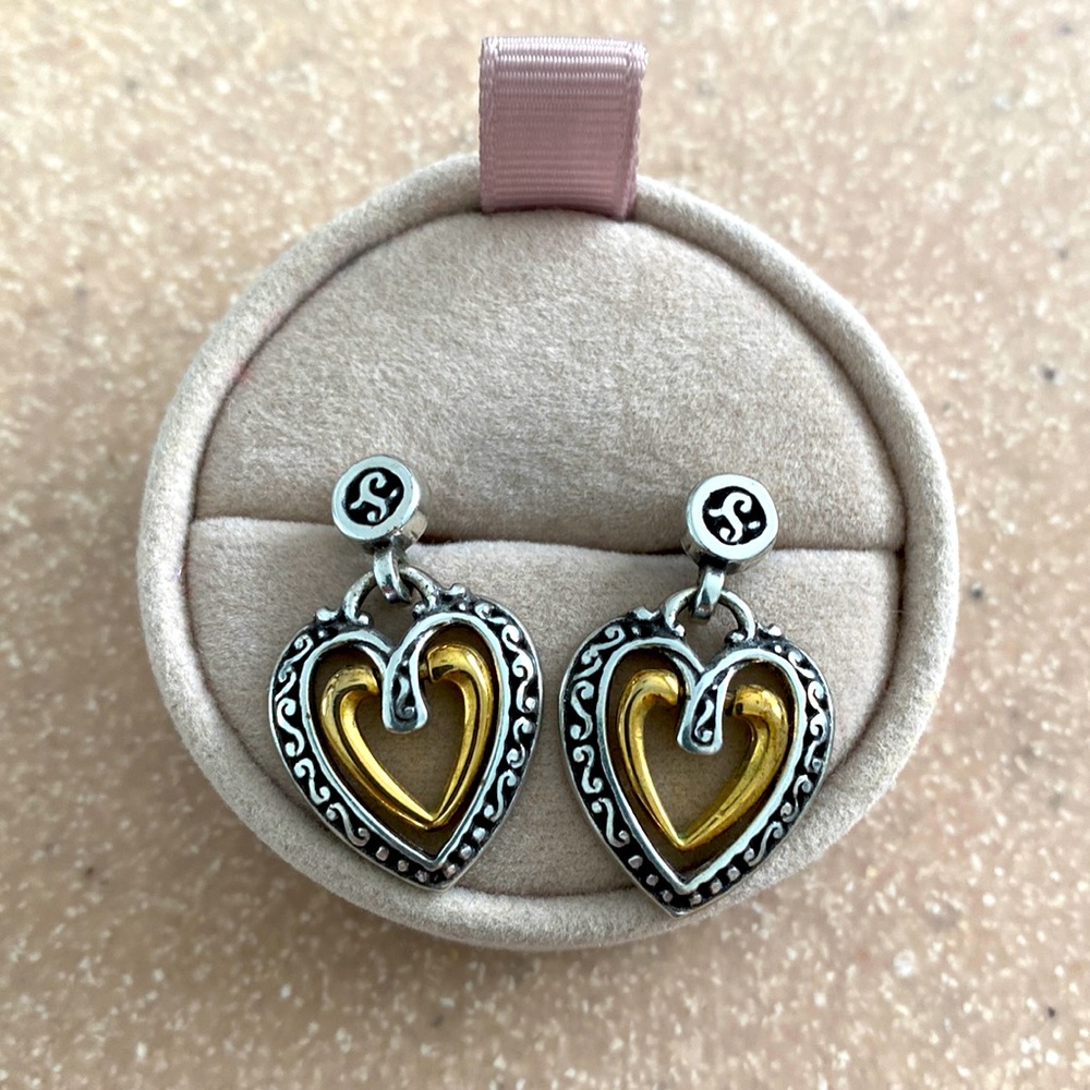 Brighton two-tone heart earrings, retired!